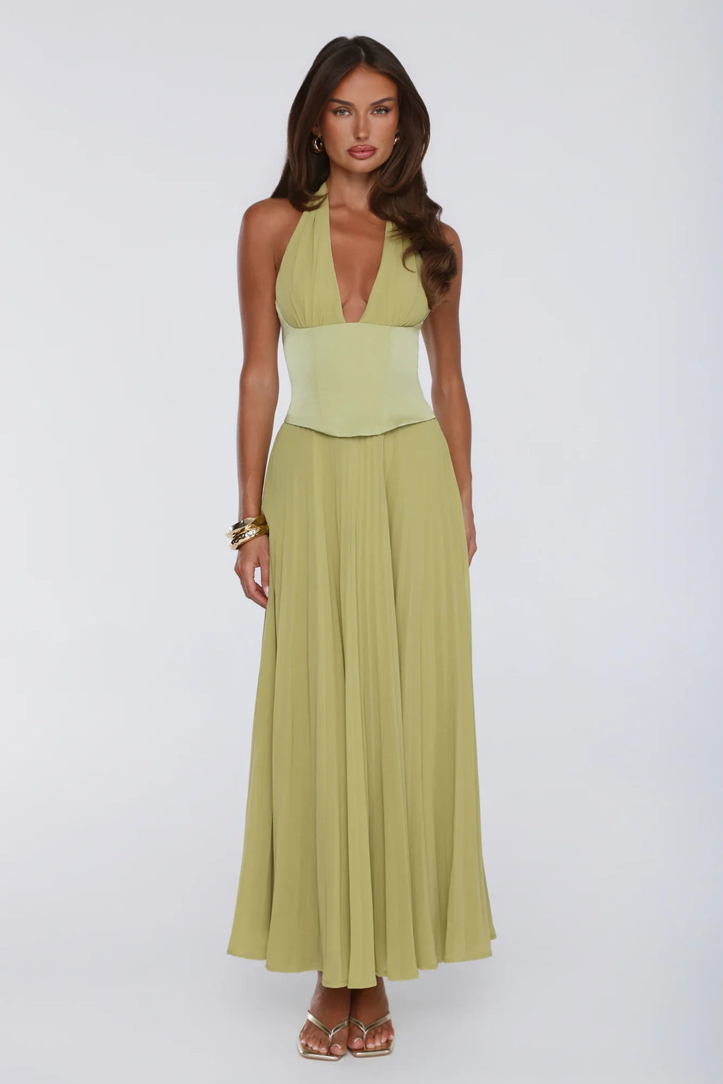 The Secret Waltz Halter Maxi Dress Lime