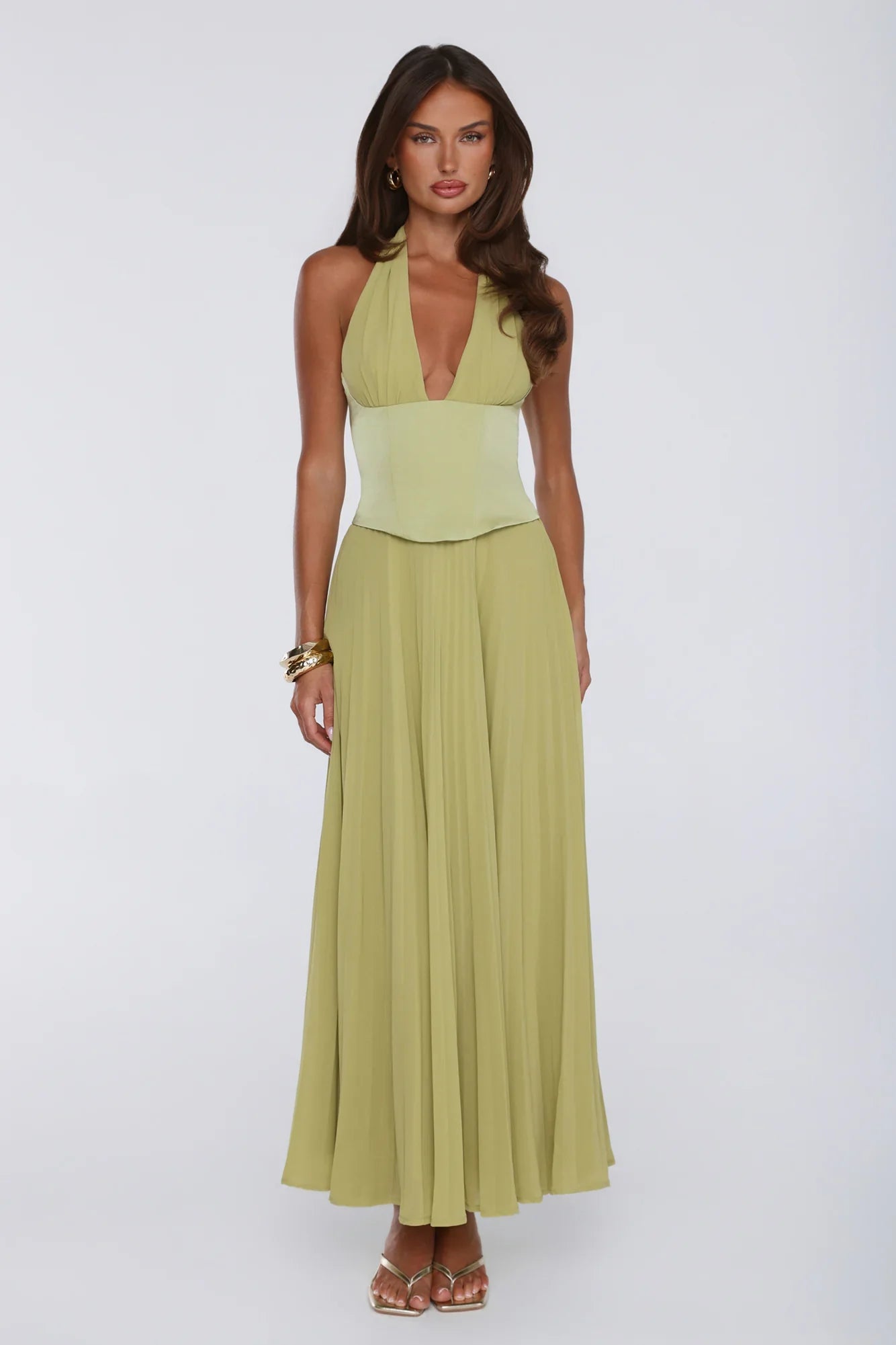 The Secret Waltz Halter Maxi Dress Lime