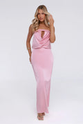 It’s Giving Everything Satin Strapless Maxi Dress Pink