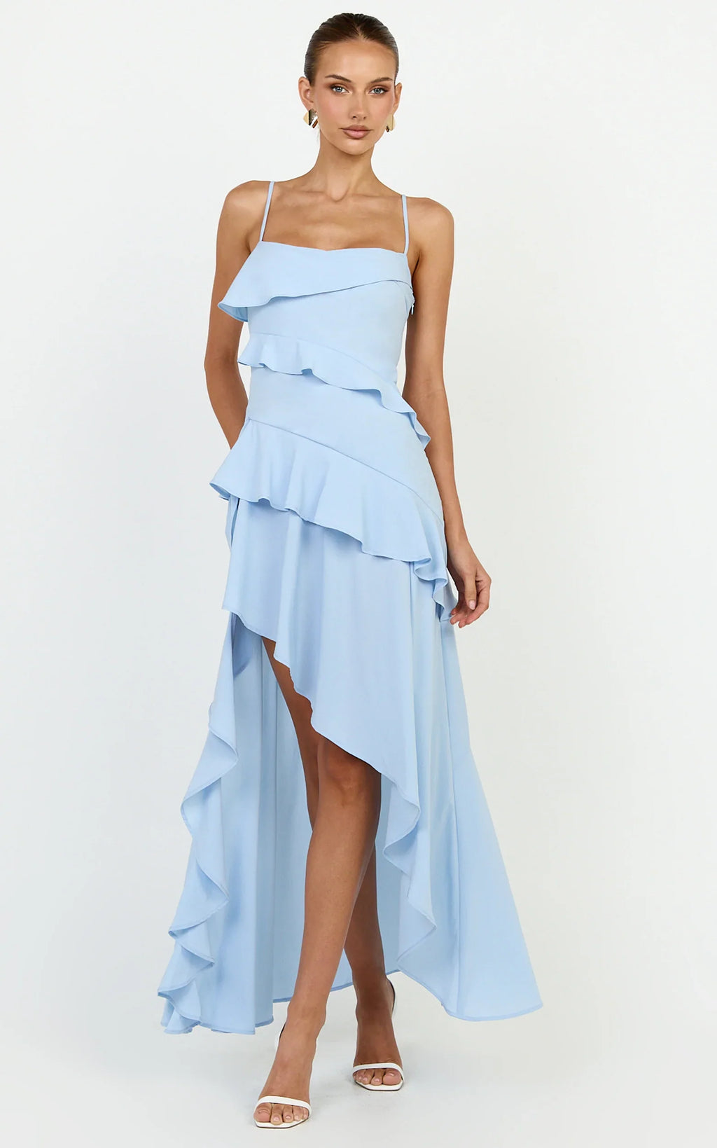 Arabella Maxi Dress - Tiered Ruffle Fit And Flare Dress in Blue