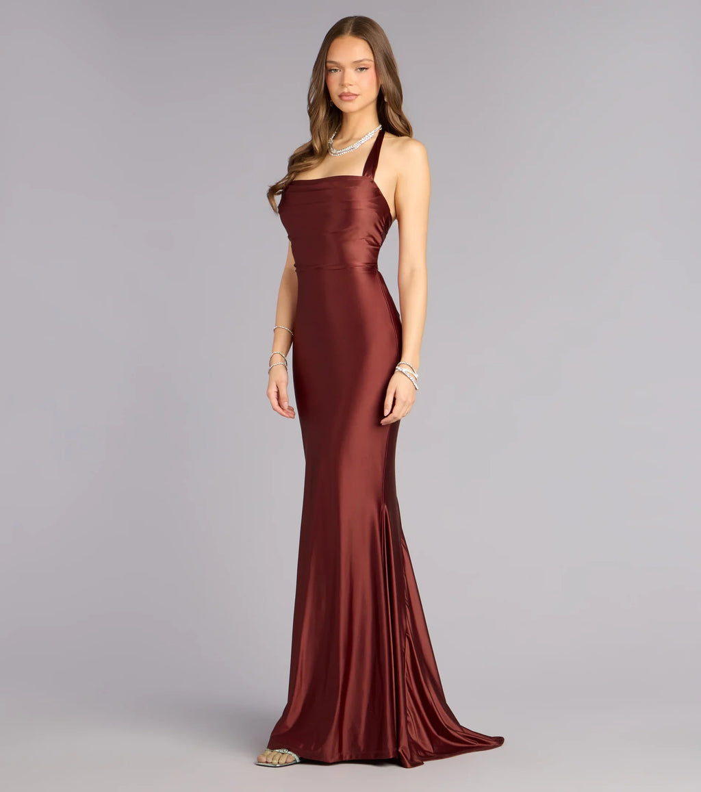 Jemma Halter Lace-Up Mermaid Dress