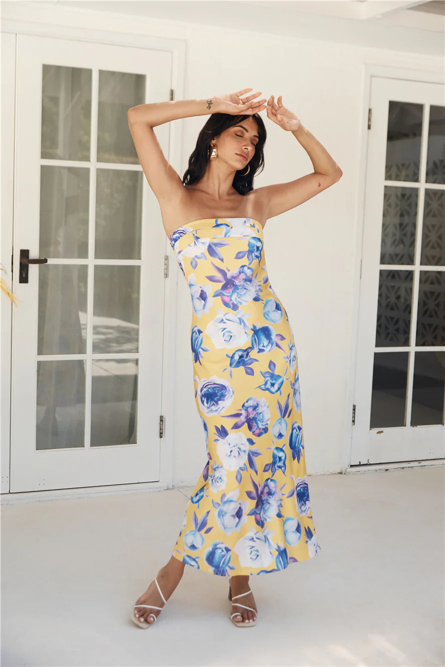 True Royalty Strapless Maxi Dress Yellow