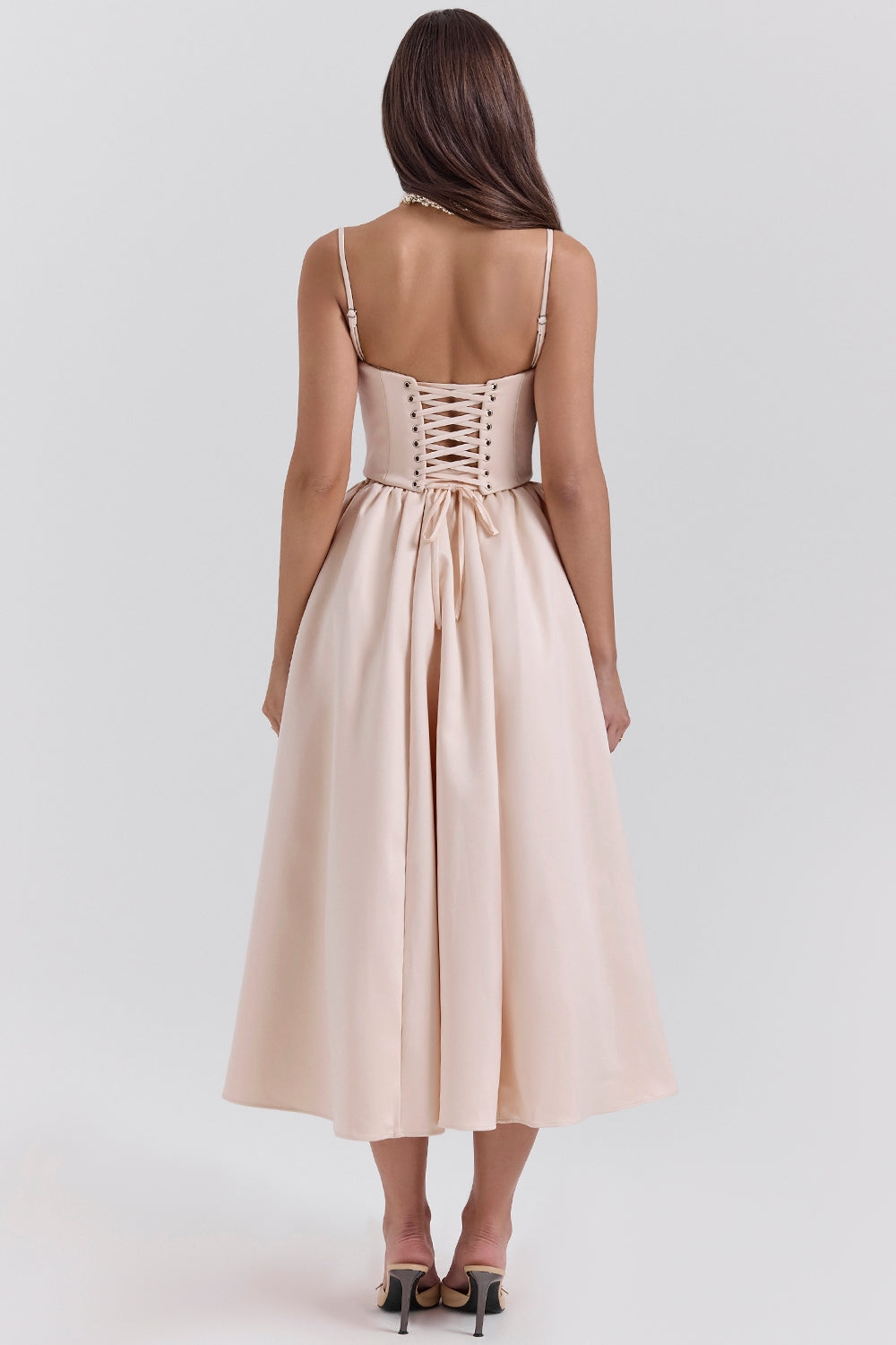 peach satin corset and skirt - sale