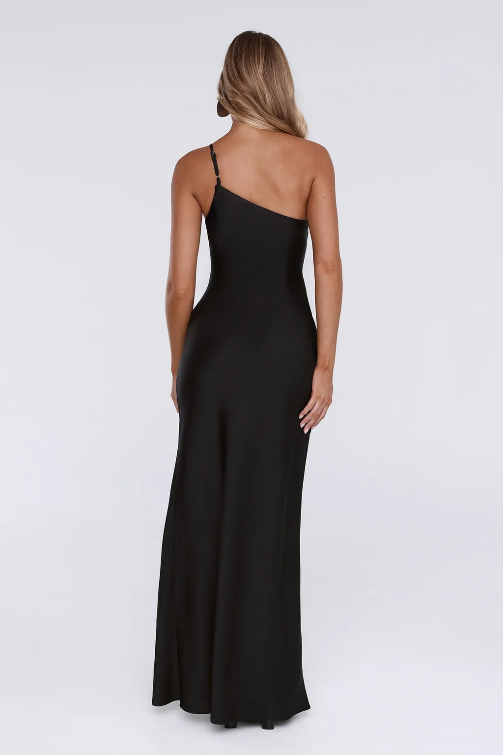 Honeytusk Satin One Shoulder Maxi Dress Black
