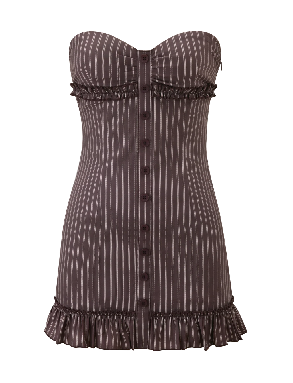KITTIE STRAPLESS DRESS - BROWN AND CREAM STRIPE