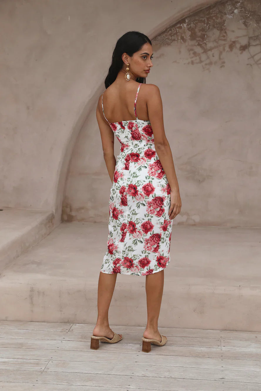 Pretty Petal Girl Midi Dress Red