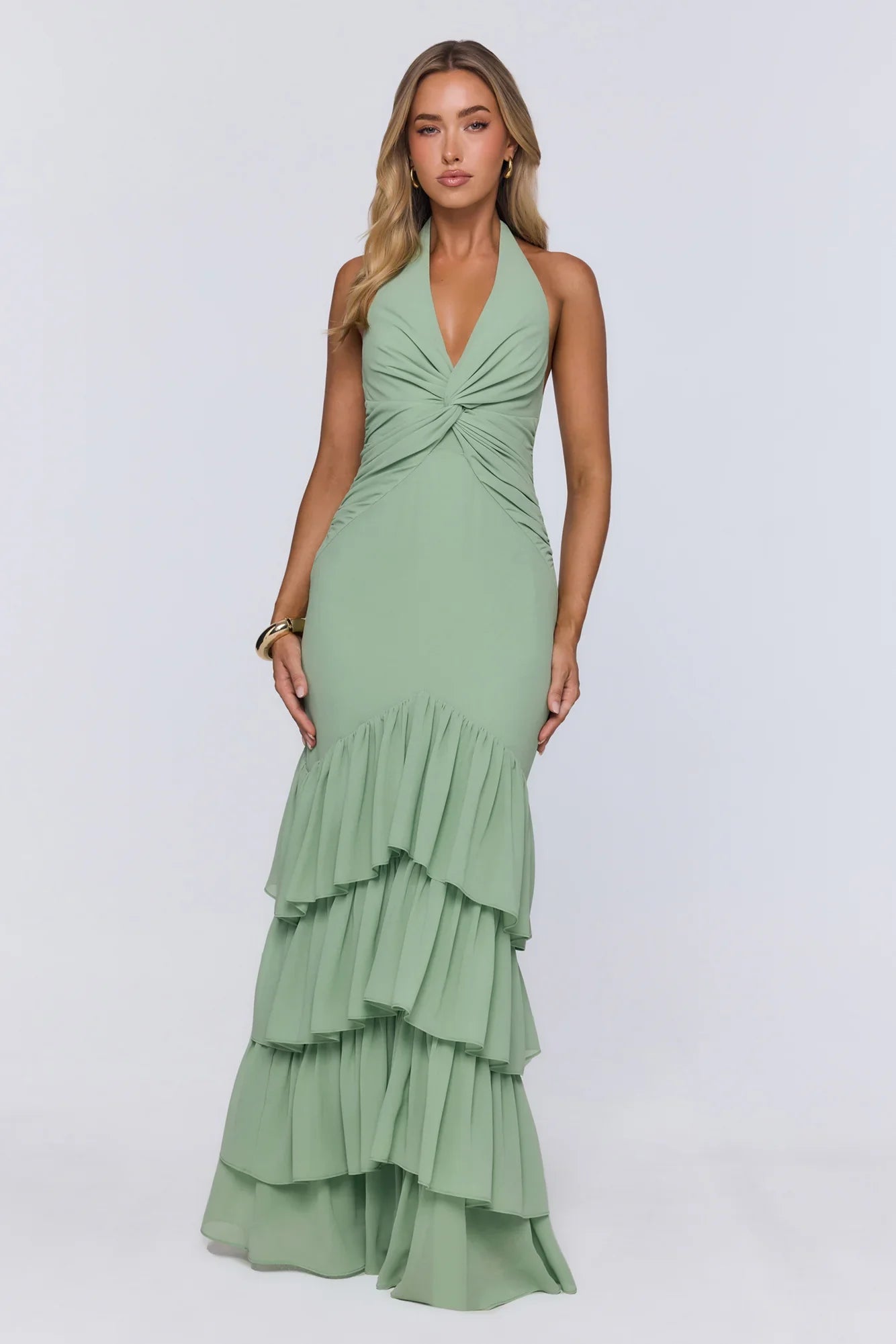 Pretty Moodboard Halter Maxi Dress Sage