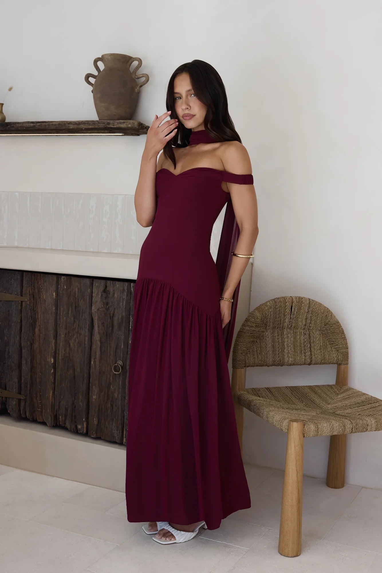 Sparkle Somewhere New Maxi Dress Wine