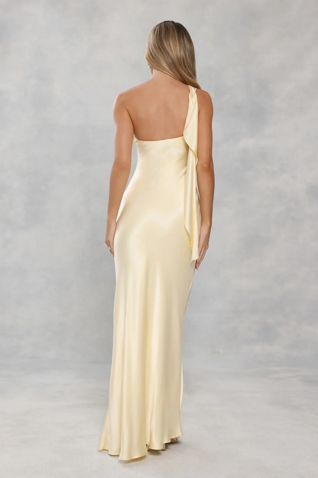 The Zafira One Shoulder Satin Maxi Dress Yellow