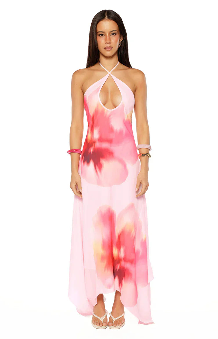 Elowen Pink Floral Halter Maxi Dress