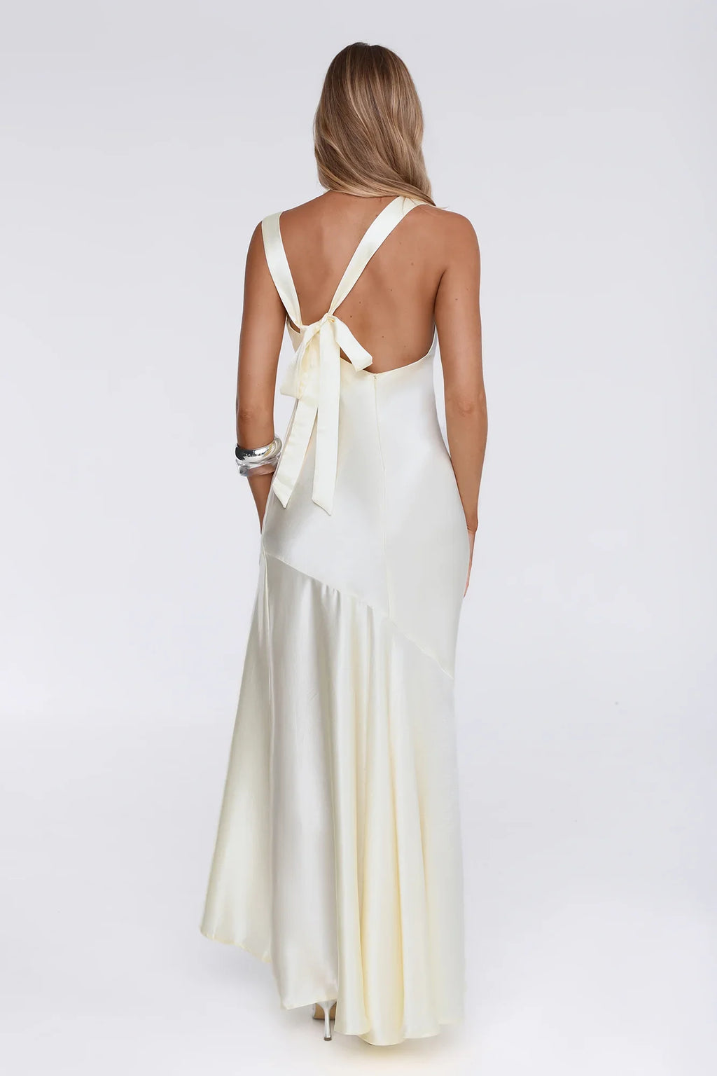 She's Bespoke Satin Maxi Dress Yellow