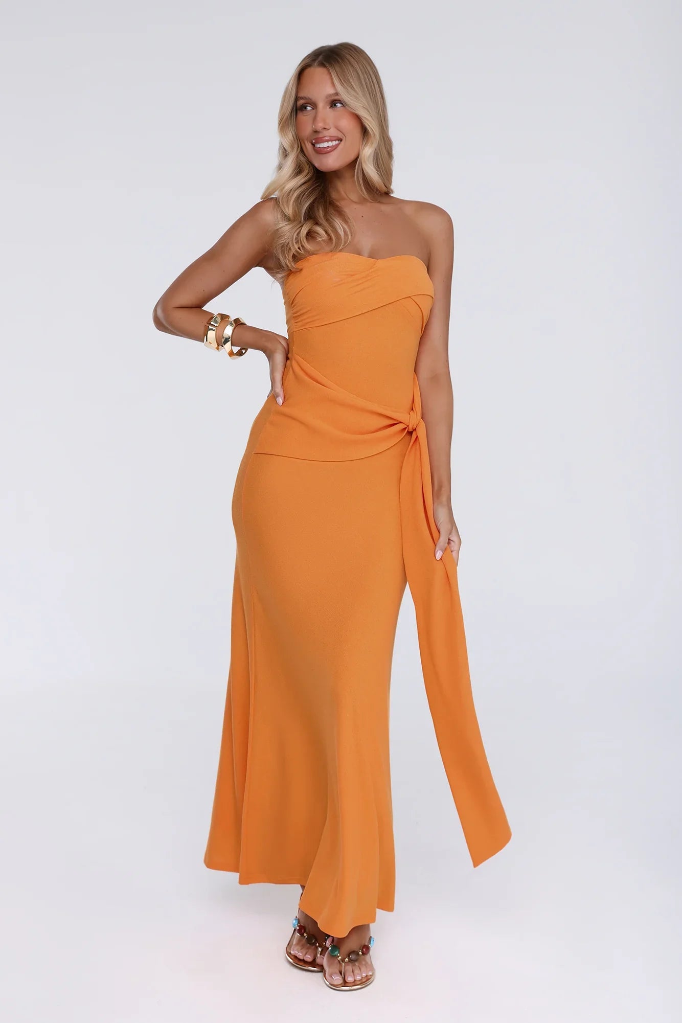 Starlit Rush Strapless Maxi Dress Orange