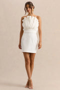 Pastoral | White Ruffled Asymmetric-Neck Mini Dress