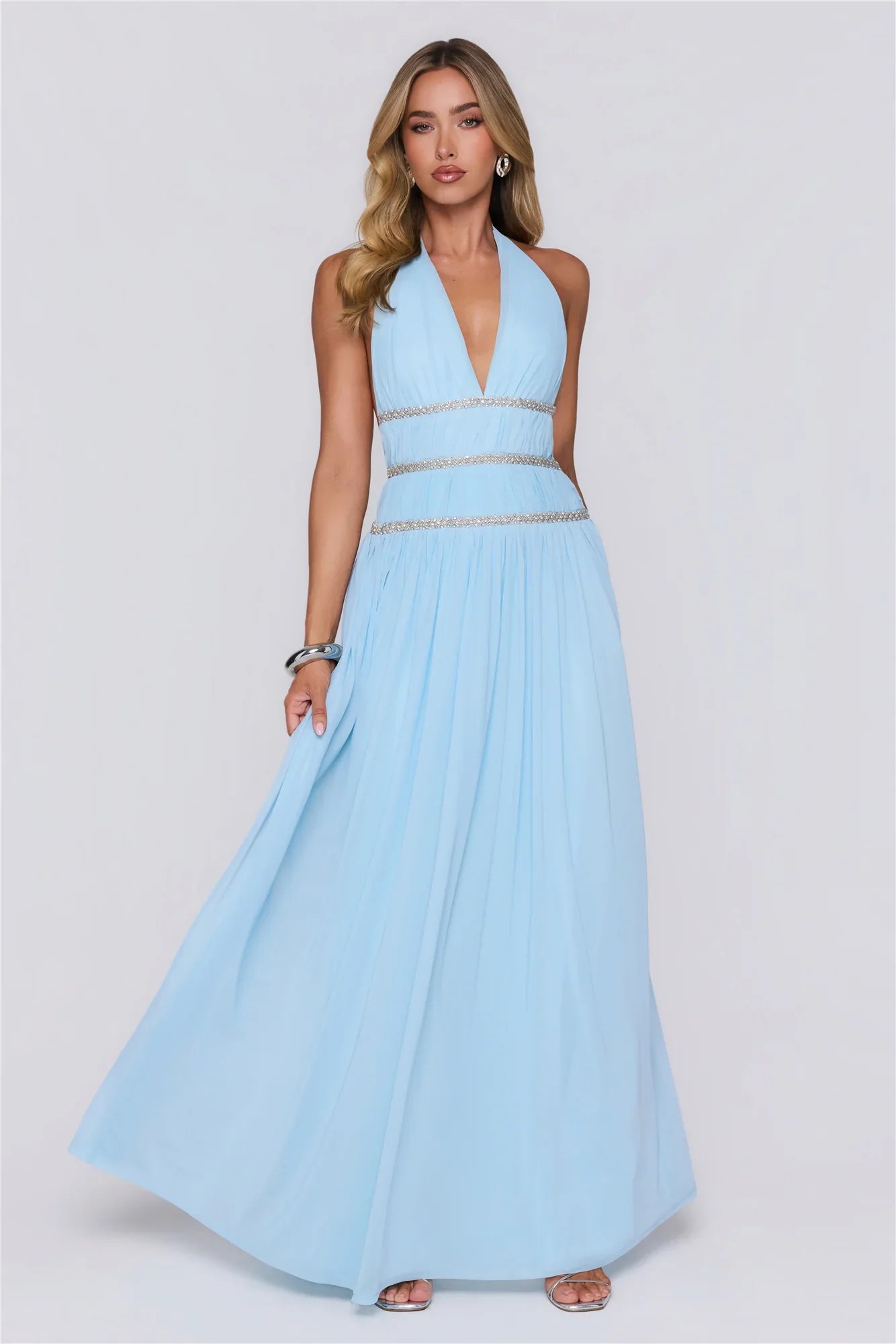 Summer Sparkle Halter Maxi Dress Blue