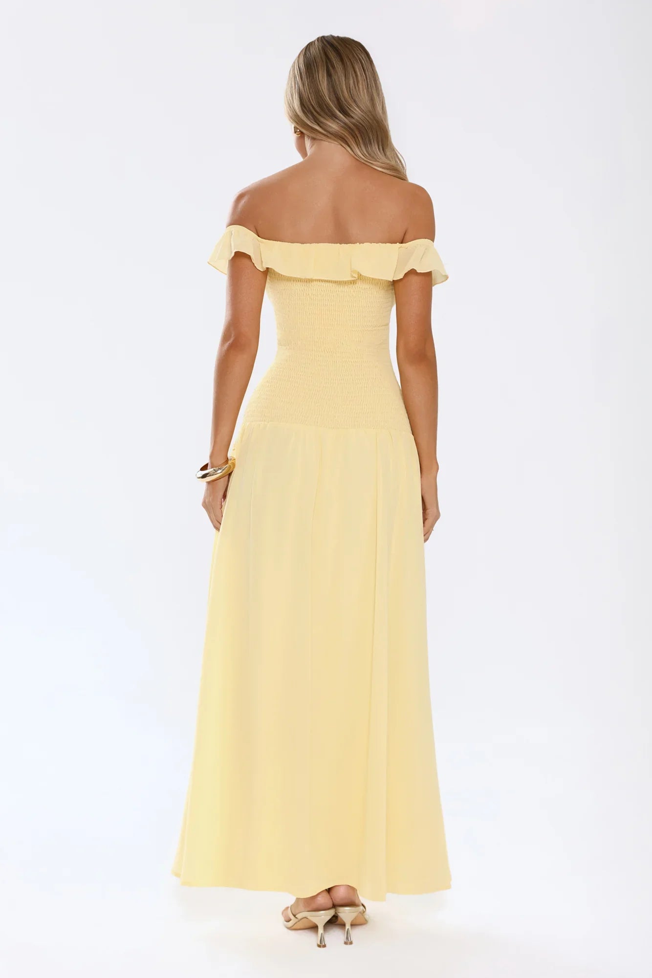 Radiant Poise Off Shoulder Maxi Dress Yellow