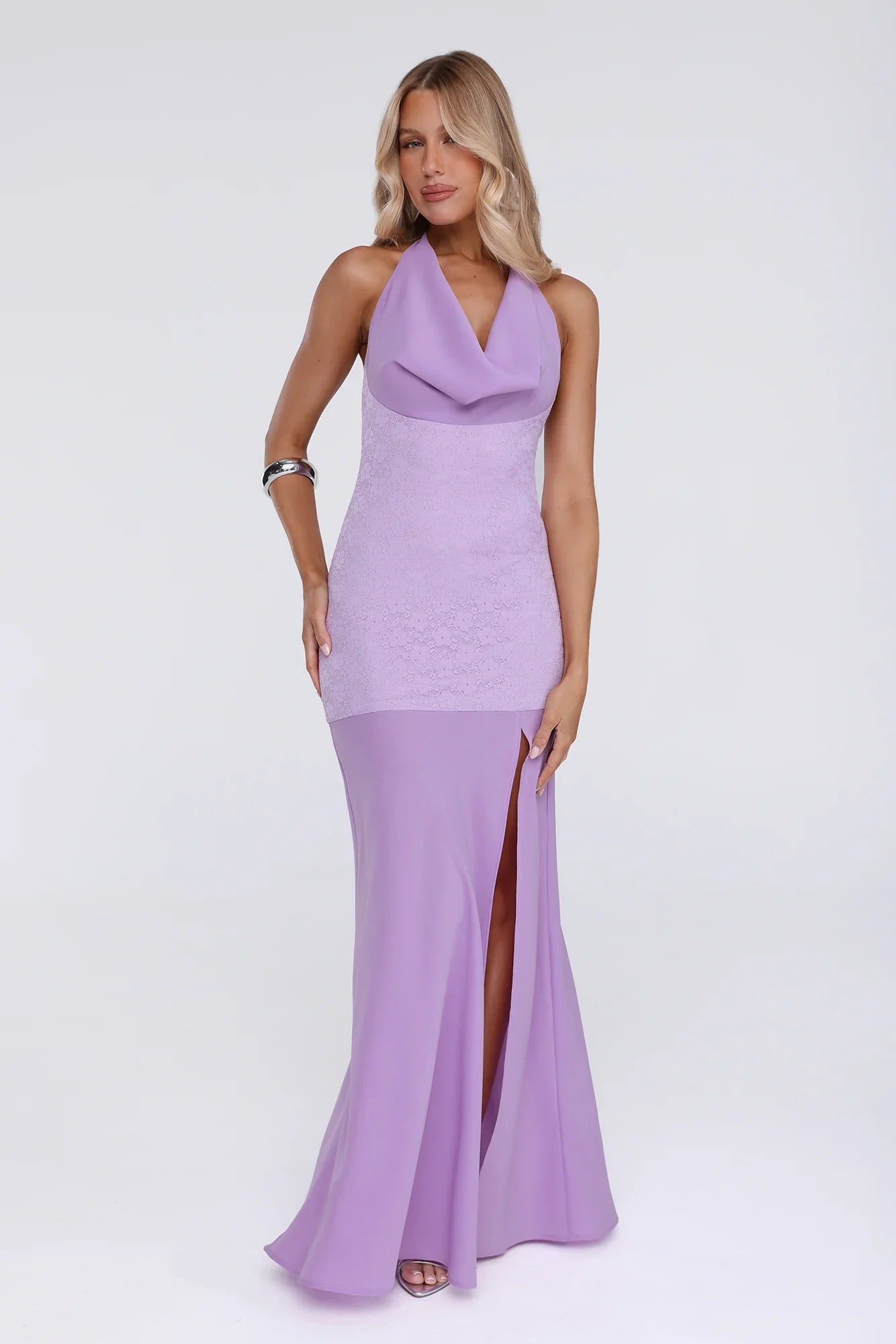 Champagne At Dusk Halter Maxi Dress Purple