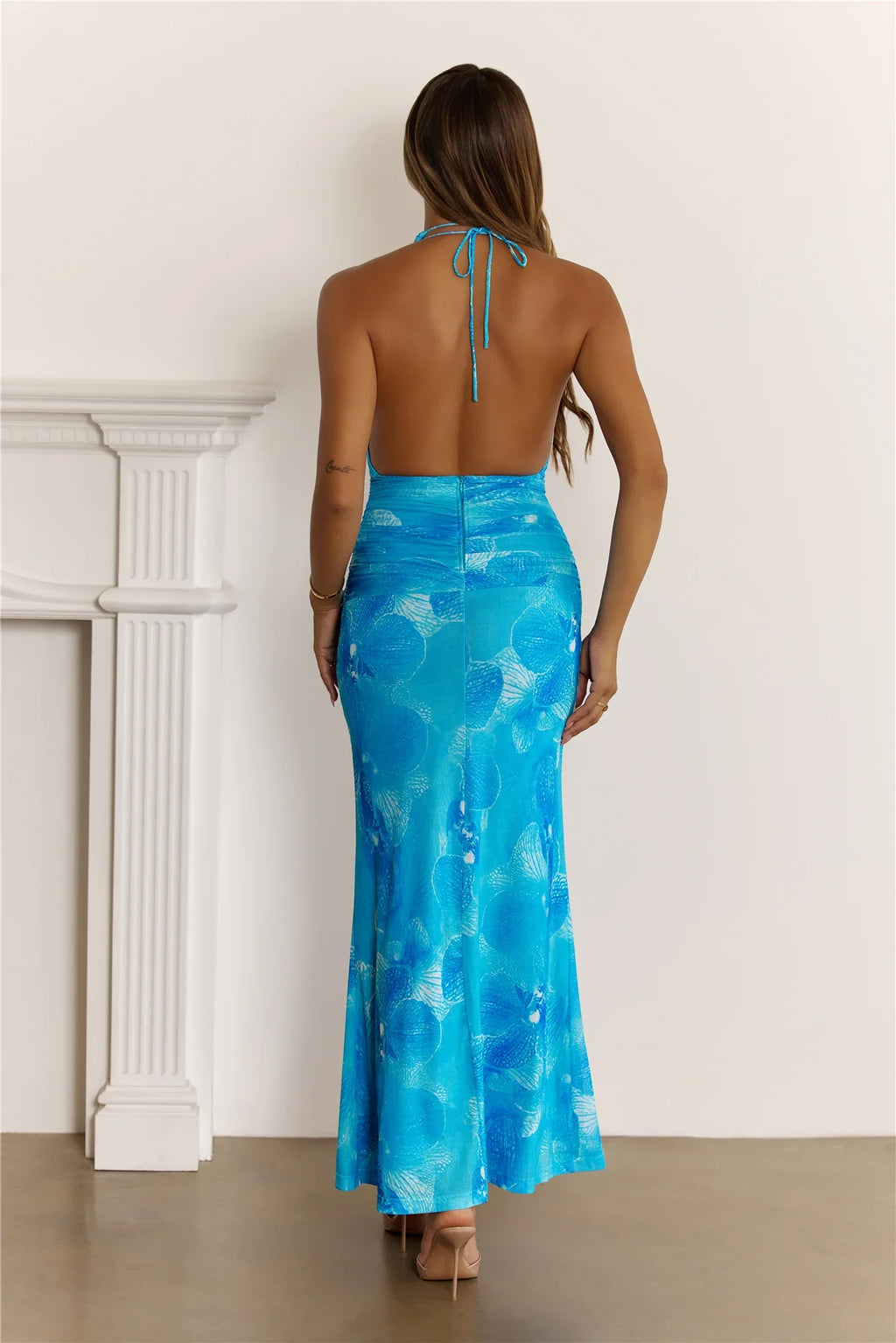 Pretty Wins Halter Mesh Maxi Dress Blue