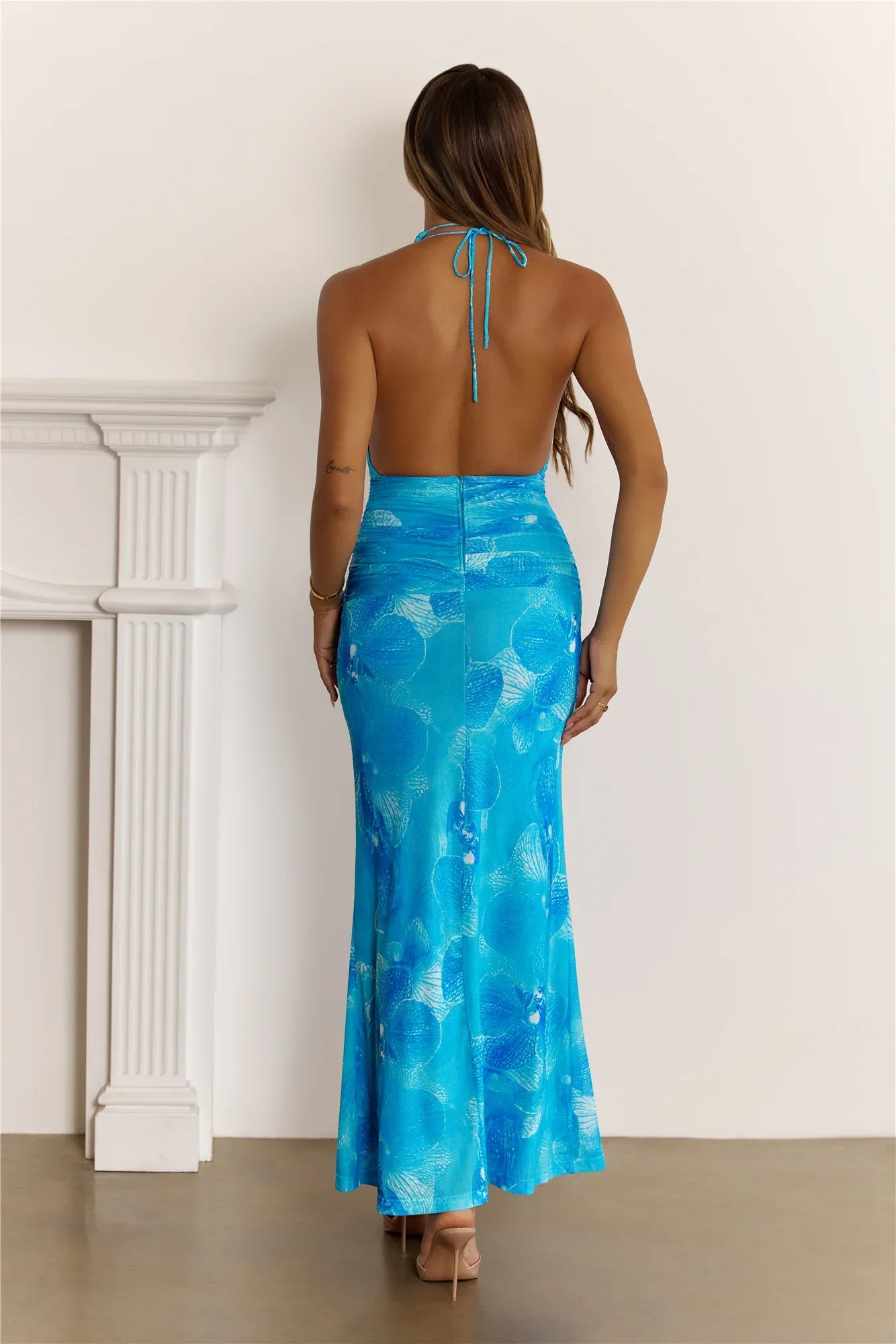 Pretty Wins Halter Mesh Maxi Dress Blue