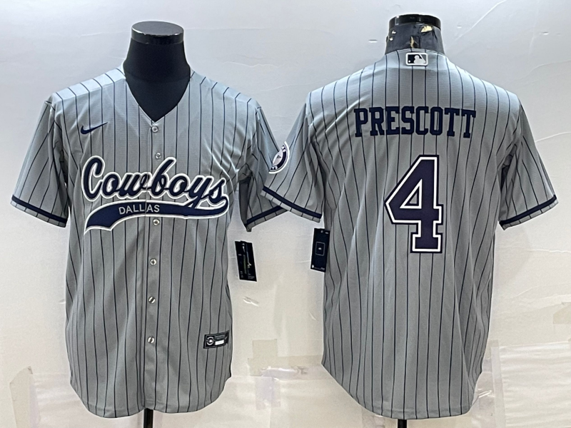 Men's Dallas Cowboys Dak Prescott #4 Gray Game Player Jersey1 Joint Edition