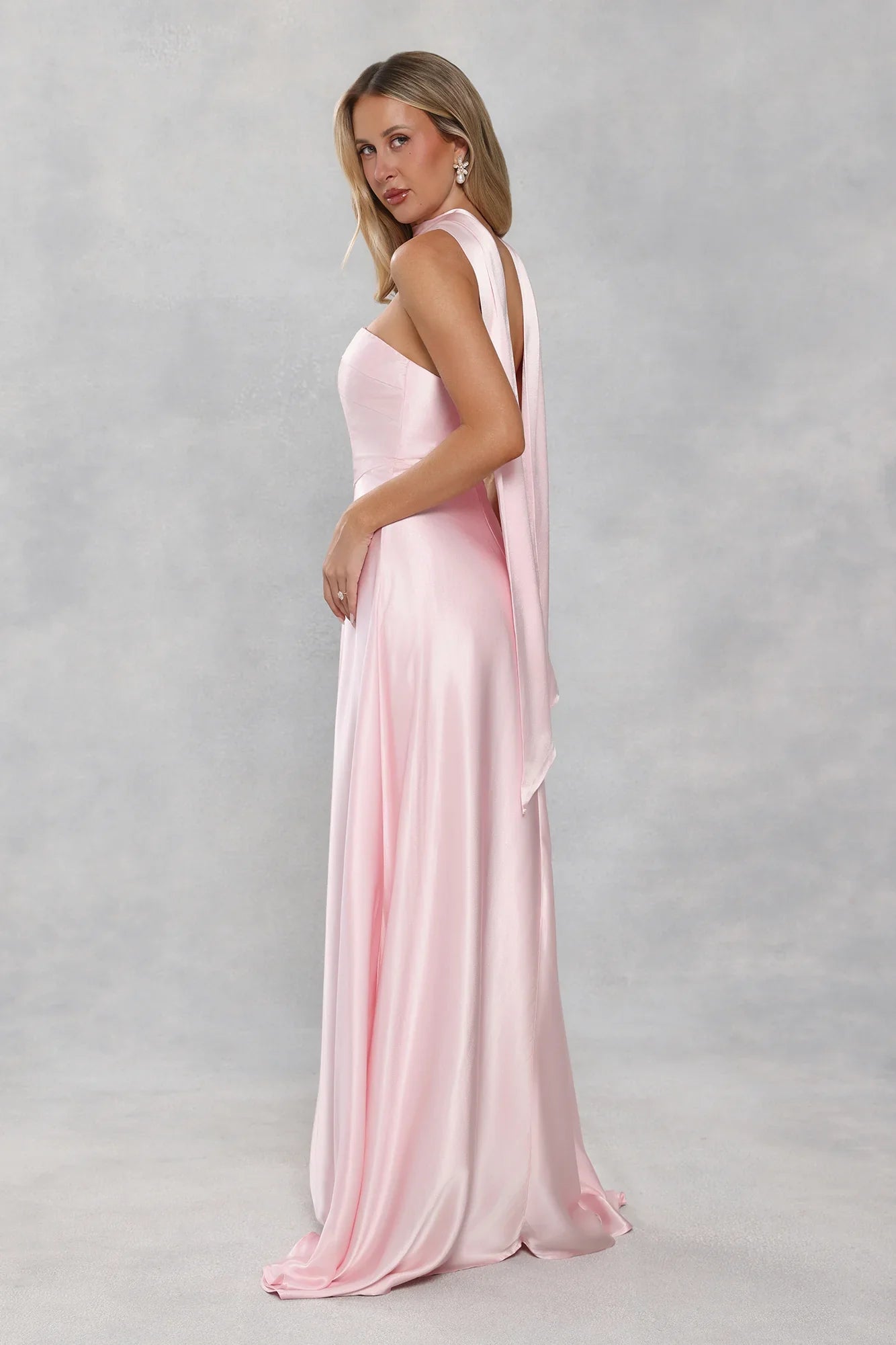 The Serina Strapless Satin Maxi Dress Light Pink
