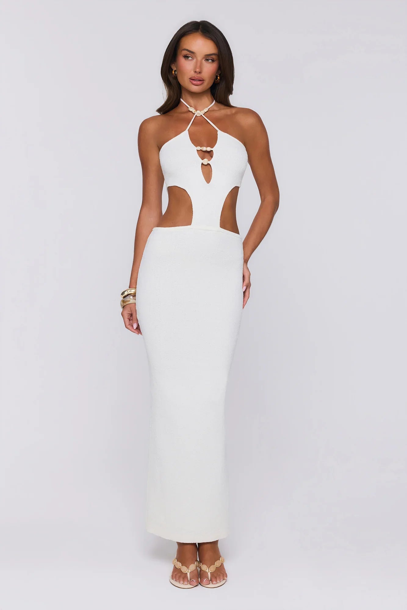 Beachside In Cabo Knit Halter Maxi Dress White