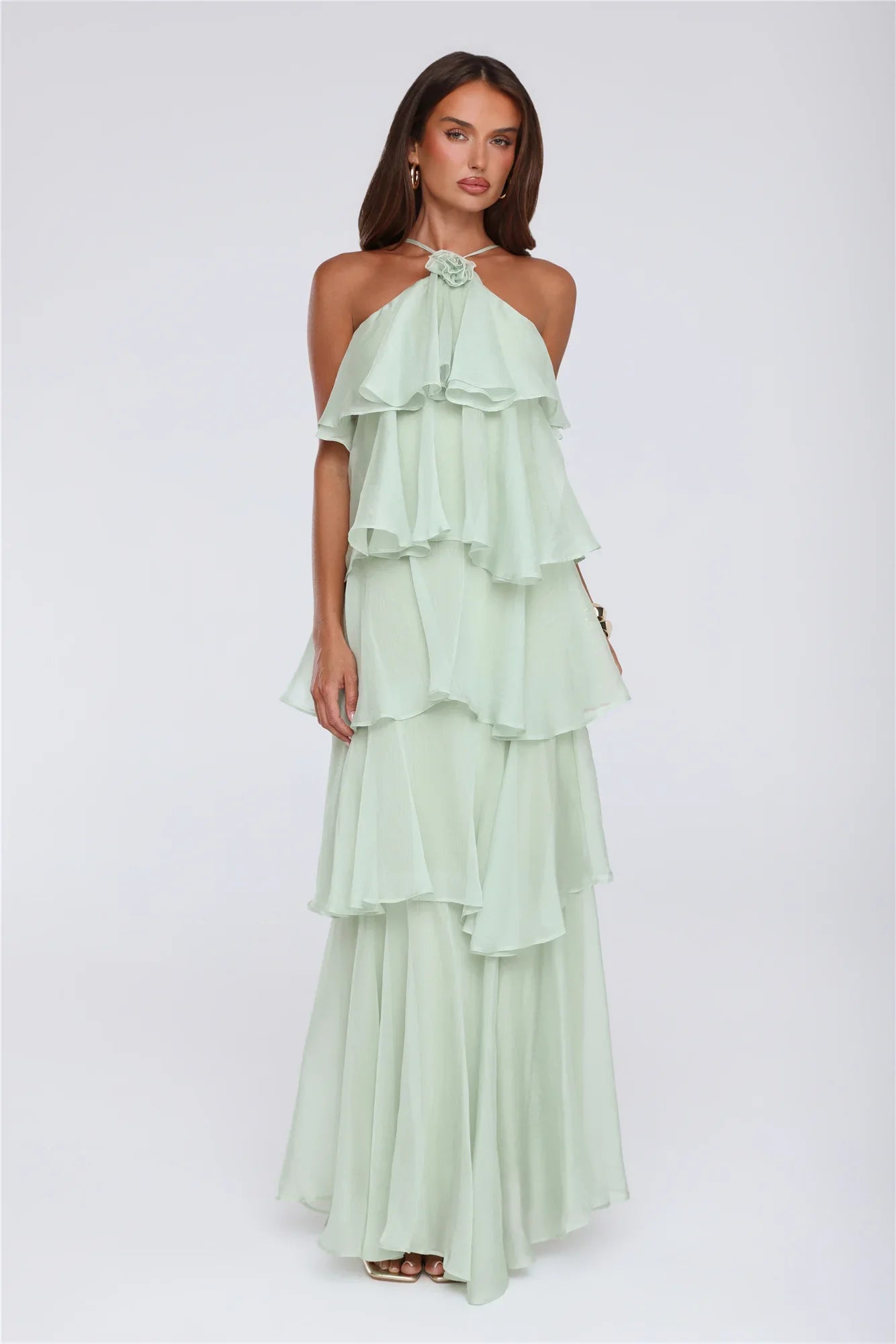 Dreamy Rosette Halter Maxi Dress Mint
