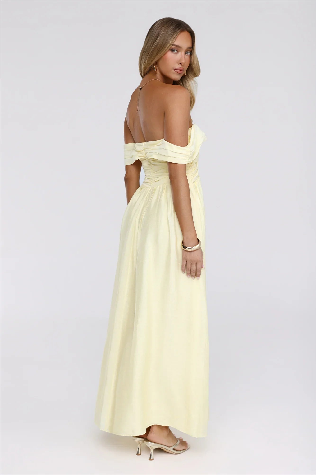 Sand Twirl Off Shoulder Maxi Dress Yellow