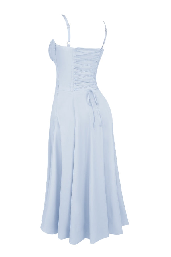 soft blue cotton bustier sundress