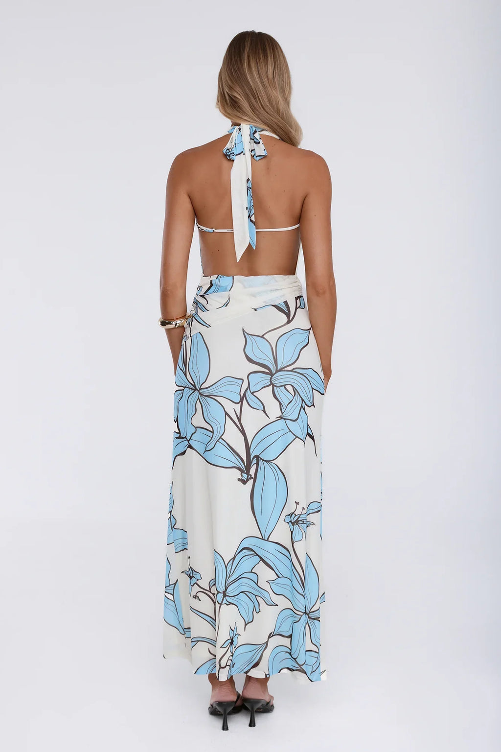 Lucky Darling Halter Mesh Maxi Dress Blue