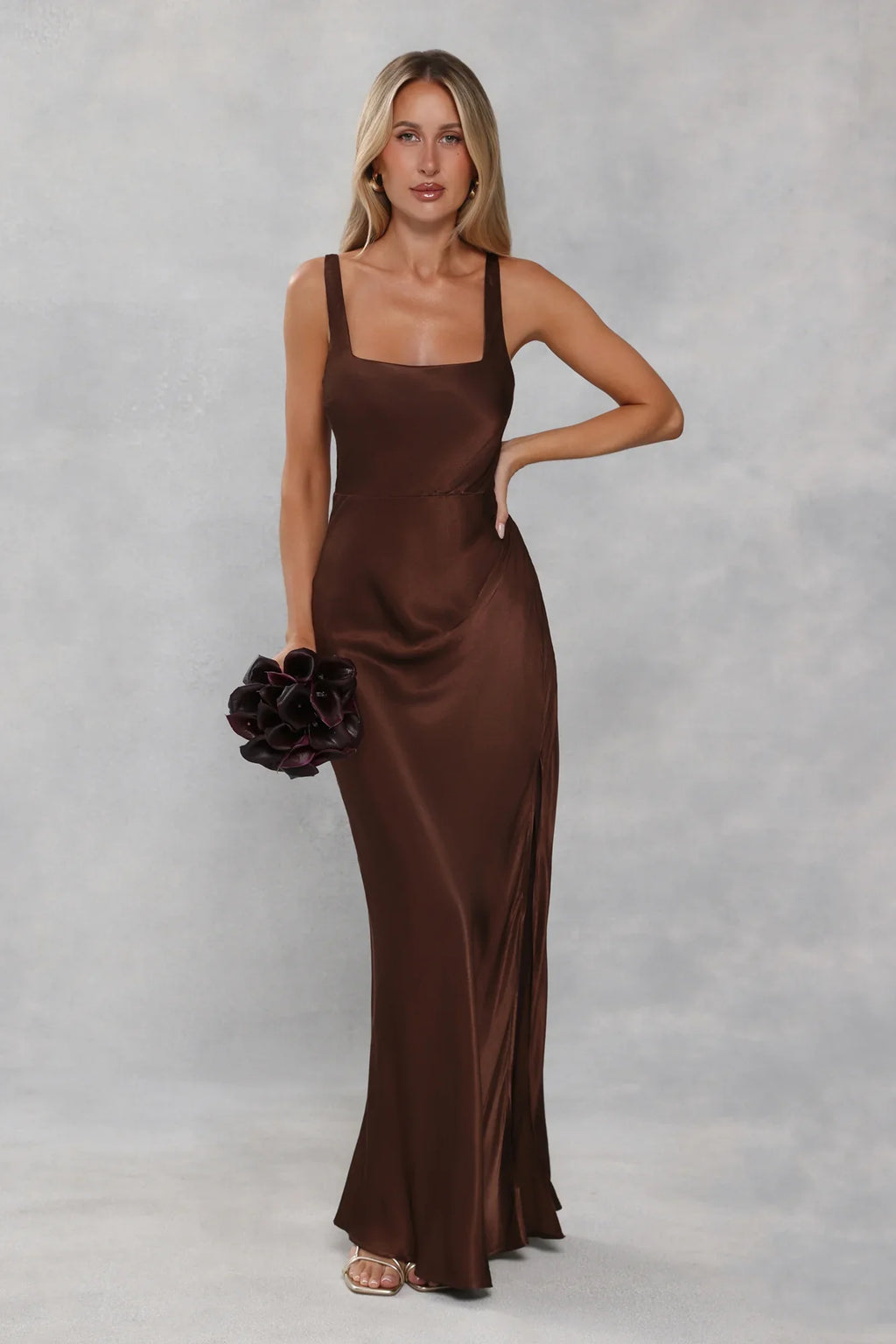 The Evelina Satin Maxi Dress Chocolate Brown
