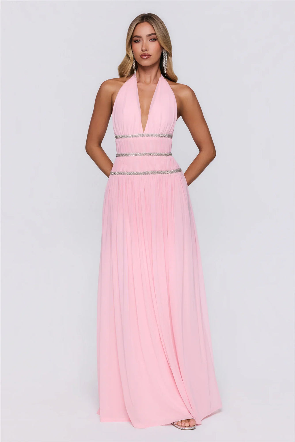 Summer Sparkle Halter Maxi Dress Pink