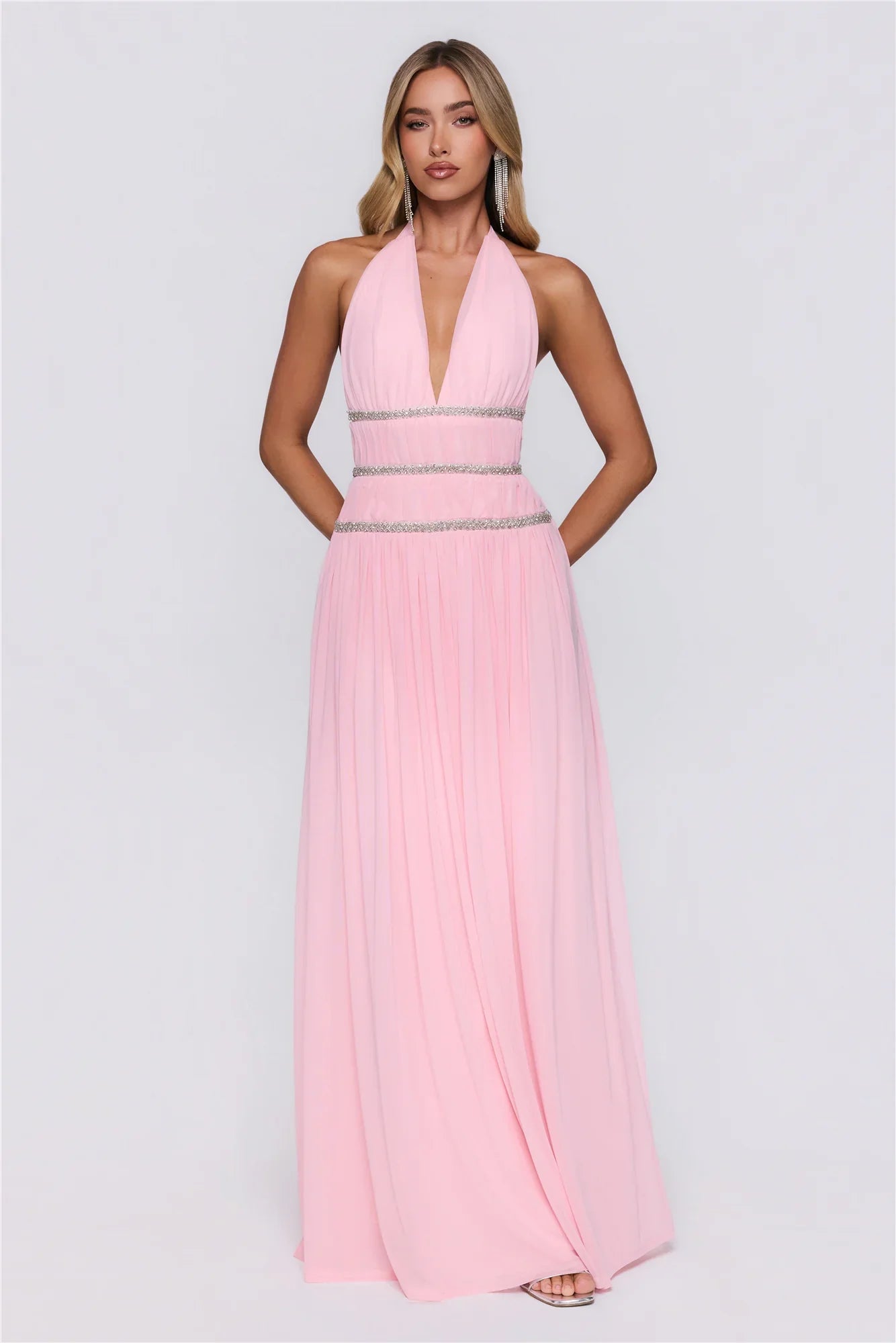 Summer Sparkle Halter Maxi Dress Pink