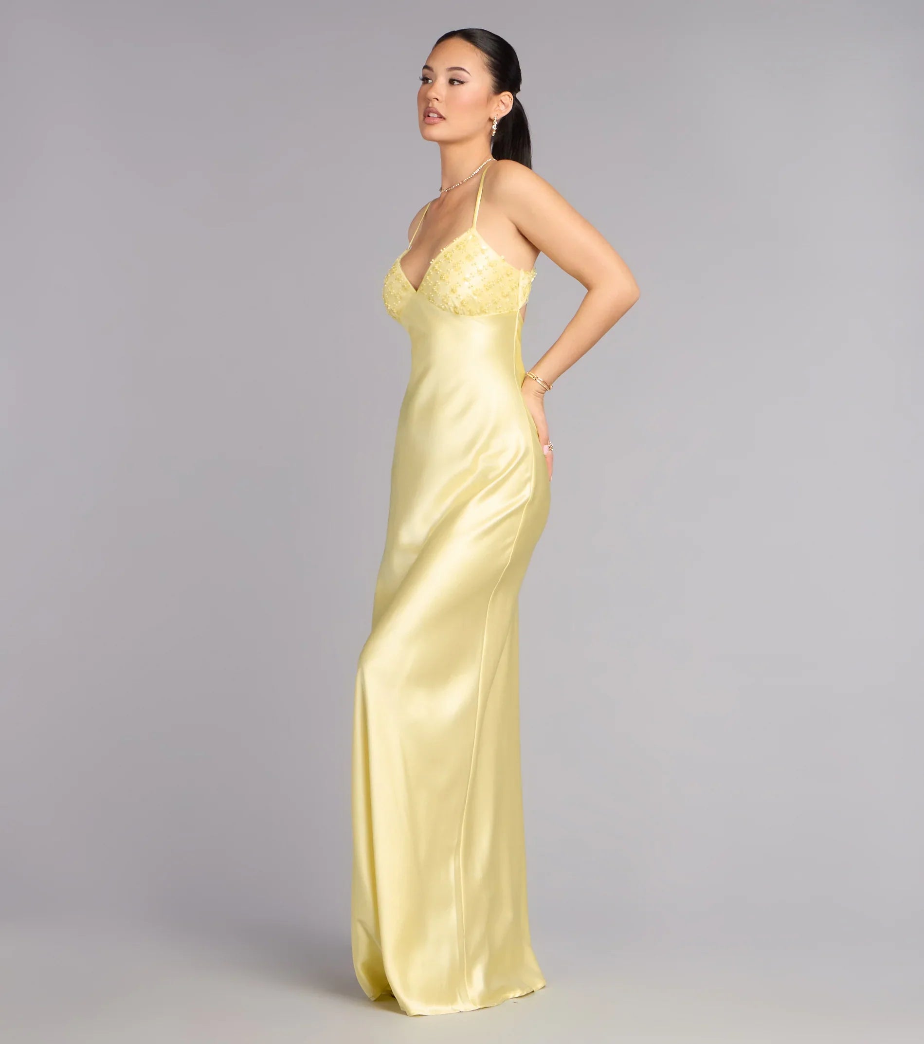 Ruby Satin Low Back Column Formal Dress