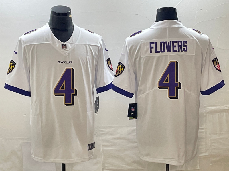 Men's Baltimore Ravens Zay Flowers #4 White Game Jersey1