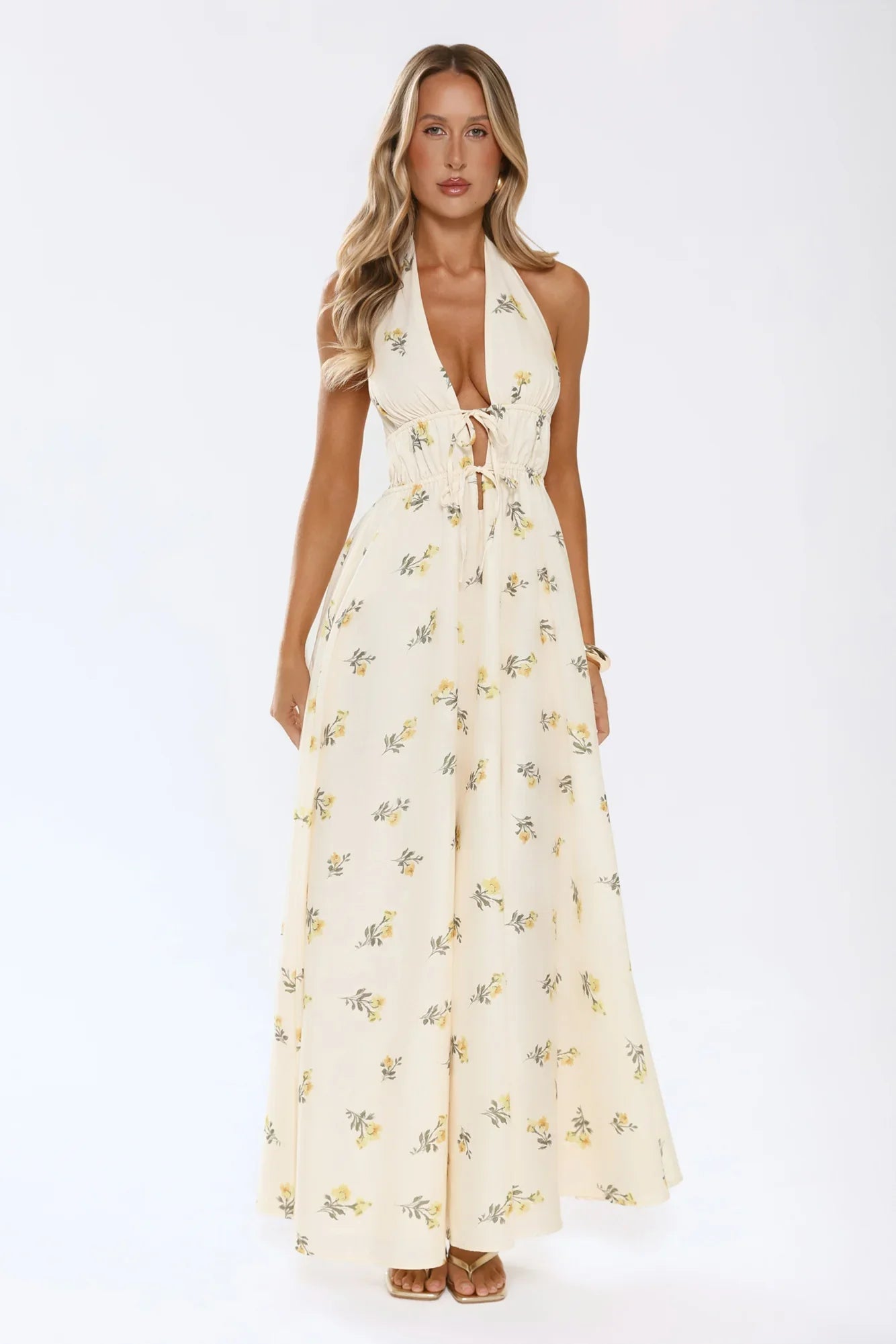 Sweet Reverie Halter Maxi Dress Yellow