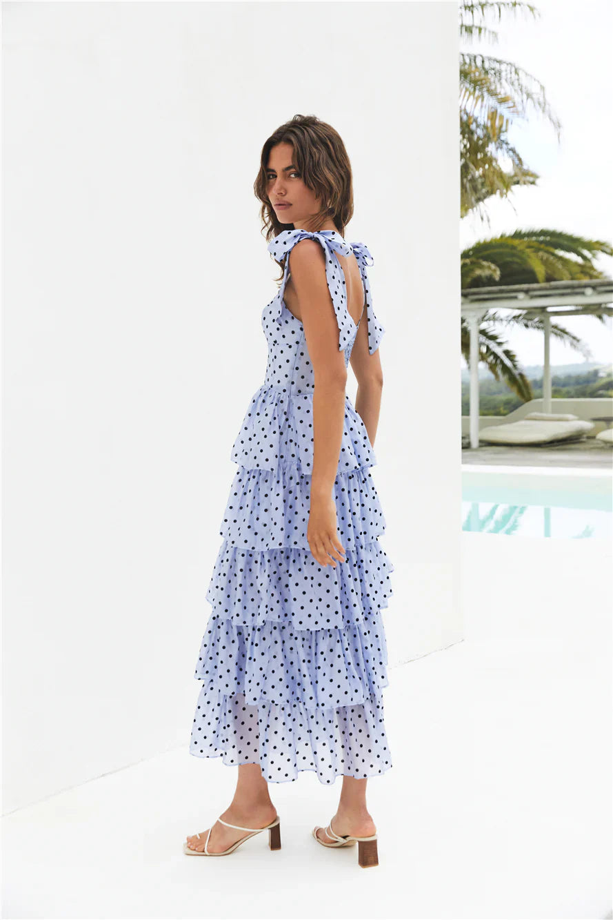 Mediterranean Muse Tiered Midi Dress Blue