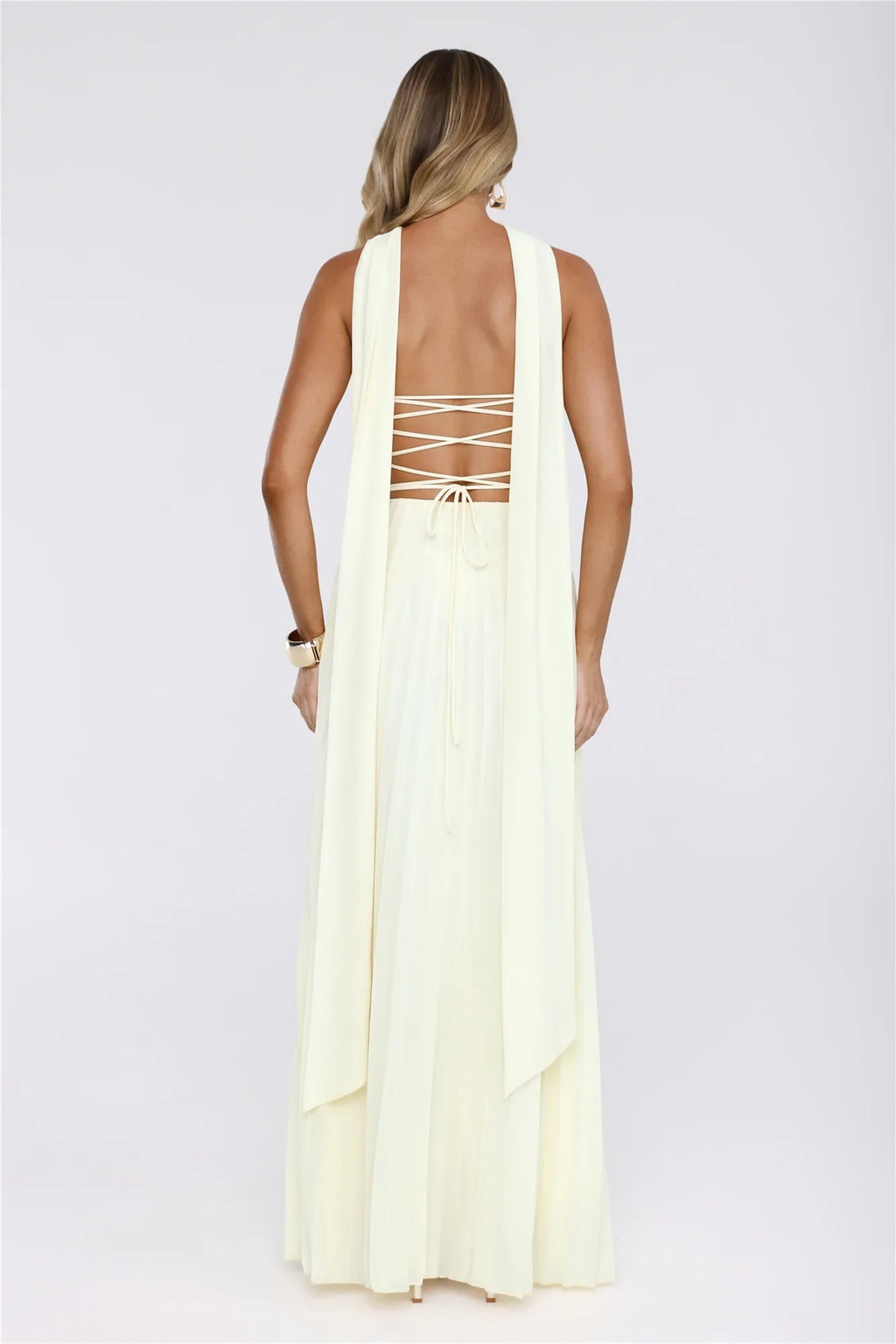 Sugar Babe Strapless Pleated Maxi Dress Yellow