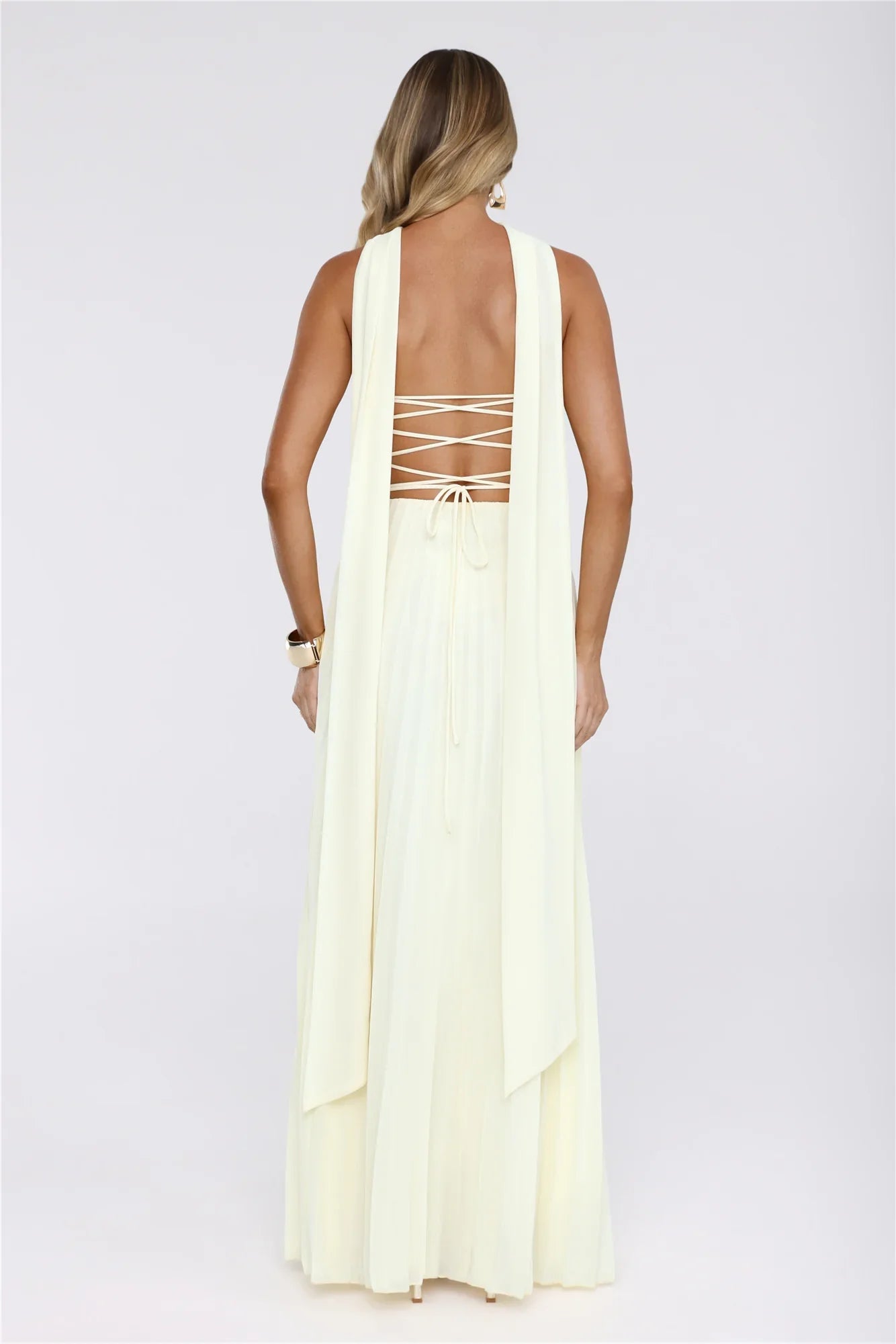 Sugar Babe Strapless Pleated Maxi Dress Yellow