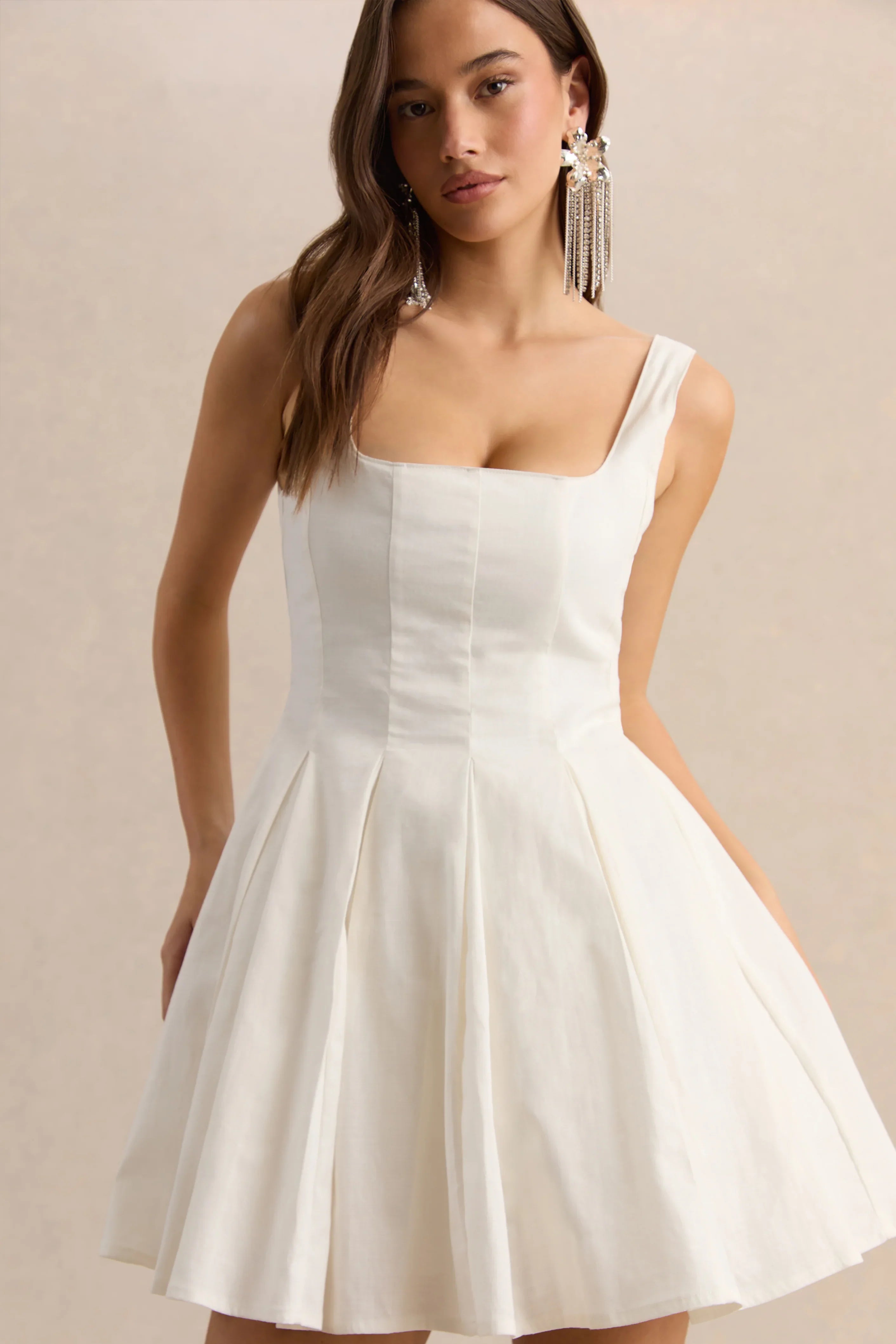 Brioria | White Square-Neck Skater Mini Dress