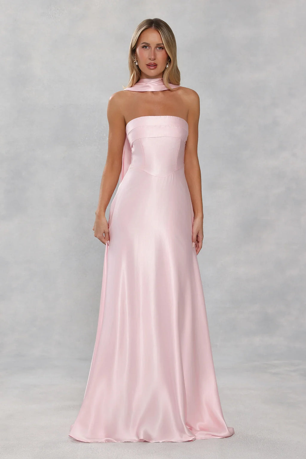 The Serina Strapless Satin Maxi Dress Light Pink
