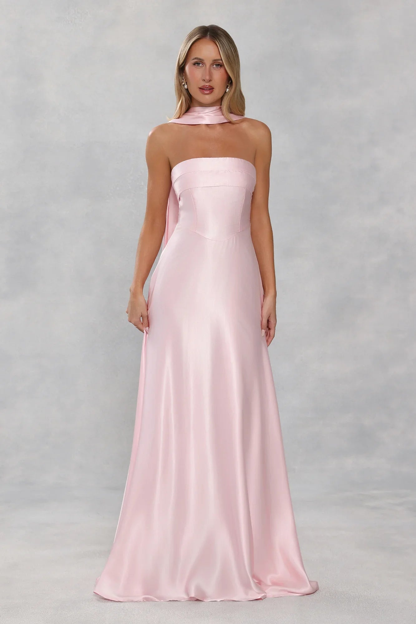 The Serina Strapless Satin Maxi Dress Light Pink
