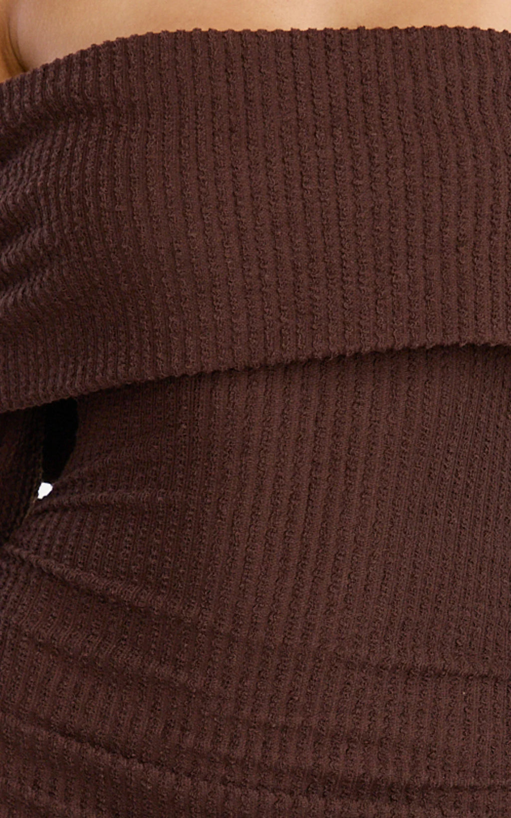 Maeve Mini Dress - Off Shoulder Long Sleeve Fit And Flare Mini Dress in Chocolate