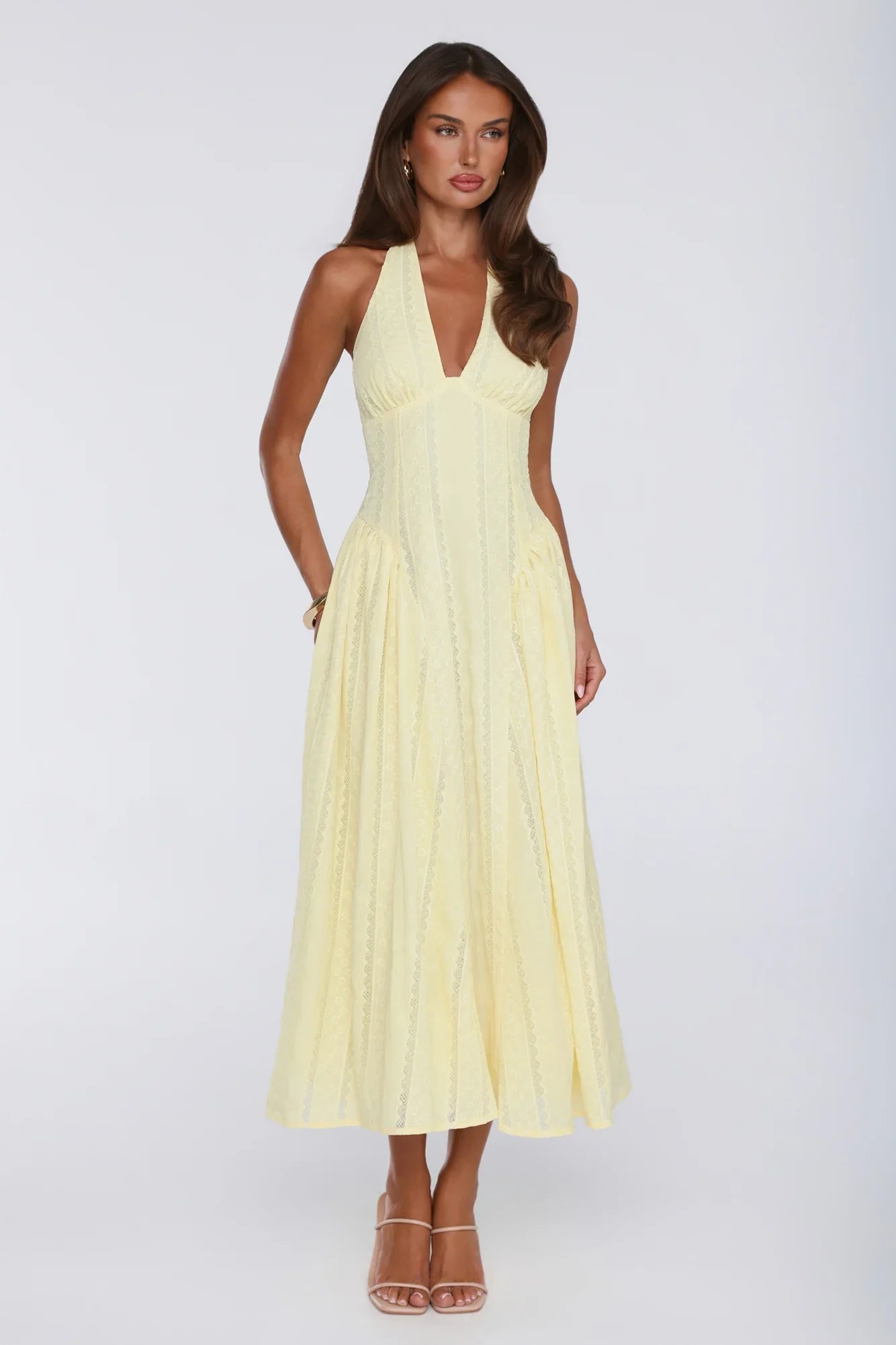 Petal Whimsy Halter Maxi Dress Lemon