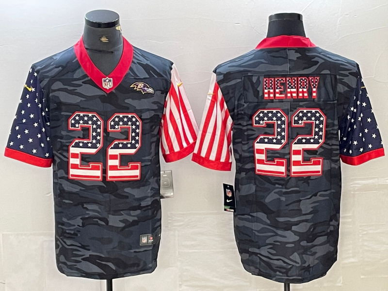 Men's Baltimore Ravens Derrick Henry #22 Grey Camouflage Game Jersey1