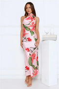 Romance In Bloom Satin Maxi Dress Pink