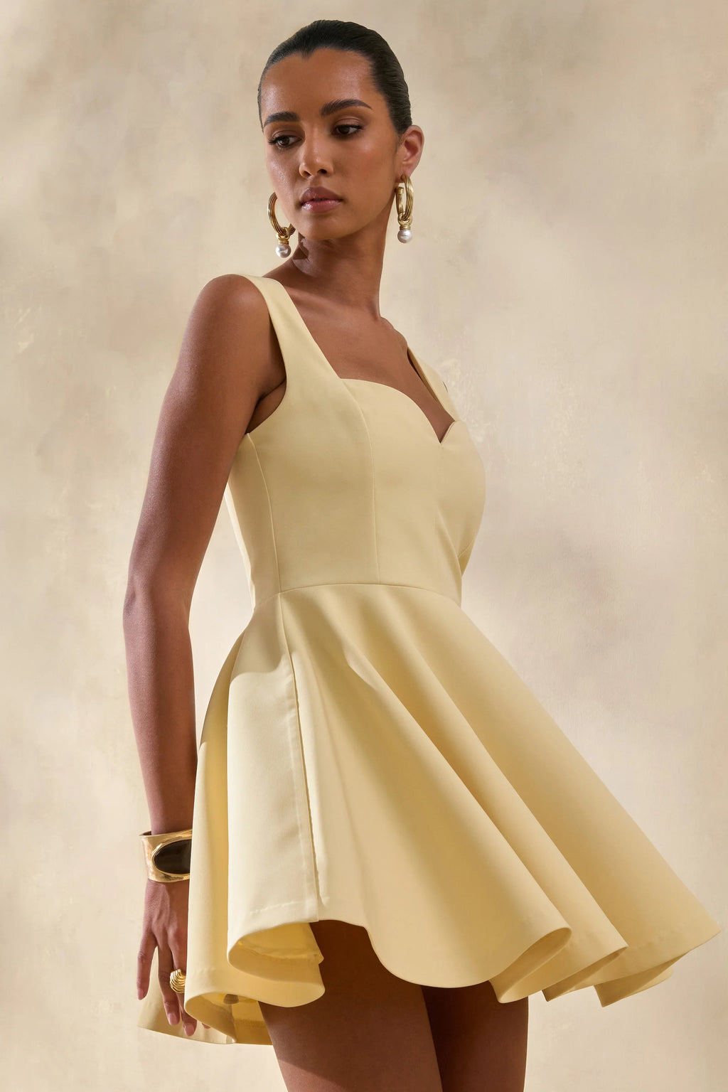 Katya | Lemon Sweetheart-Neck Skater Mini Dress