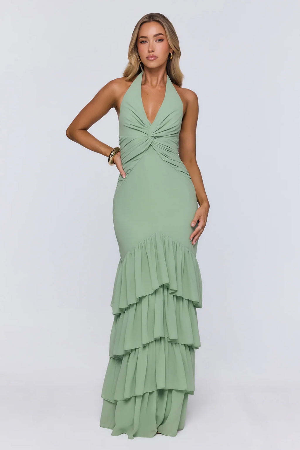 Pretty Moodboard Halter Maxi Dress Sage