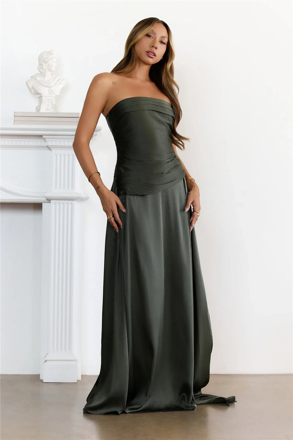 Sugar Cubes Strapless Maxi Dress Olive