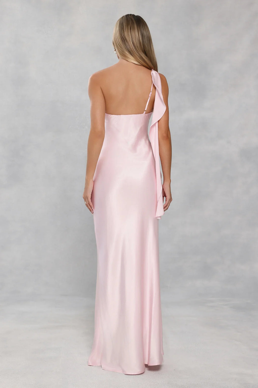 The Zafira One Shoulder Satin Maxi Dress Light Pink