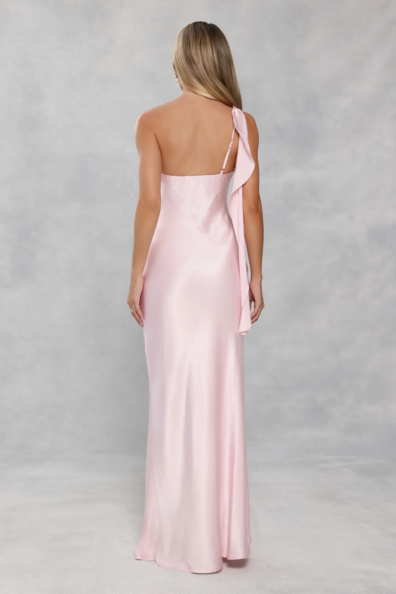 The Zafira One Shoulder Satin Maxi Dress Light Pink